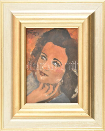 Fried jelzéssel: Női portré. Olaj, karton. 22x16 cm. Dekoratív, üvegezett fakeretben.