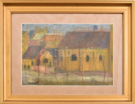 Olvashatatlan jelzéssel: Utcarészlet. Pasztell, papír, 23x33 cm. Dekoratív, üvegezett fakeretben.