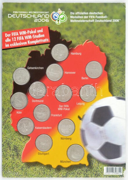 Németország 2006. 'FIFA labdarúgó-világbajnokság 2006' 13 darabos fém emlékérem sorozat karton emléklapon (29mm) T:1- karton viseltes Germany 2006. 'FIFA Football World Cup 2006' 13 pieces metal commemorativ medal series in original