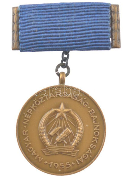 1955. 'Magyar Népköztársaság Bajnokságai - 1955 / OTSB' kétoldalas, bronz díjjelvény, hátoldalán '4x200 váltó - III.' gravírozással (~56mm) T:1-