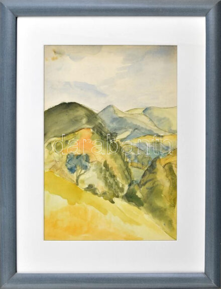 Jelzés nélkül: Hegyvidék. Akvarell, papír, 29,5x20 cm. Üvegezett fakeretben.