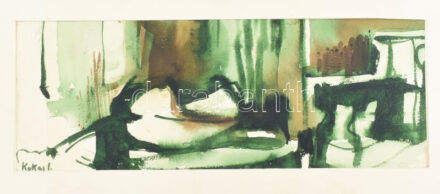 Kokas I jelzéssel: Zöld kép. Akvarell, papír, paszpartuban, 12x33 cm.