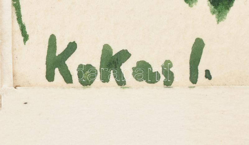 Kokas I jelzéssel: Zöld kép. Akvarell, papír, paszpartuban, 12x33 cm. - Image 2