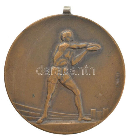 Pincés Puder István (1907-?) ~1930. 'Diszkoszvető' kétoldalas bronz díjérem füllel (38mm) T:1-