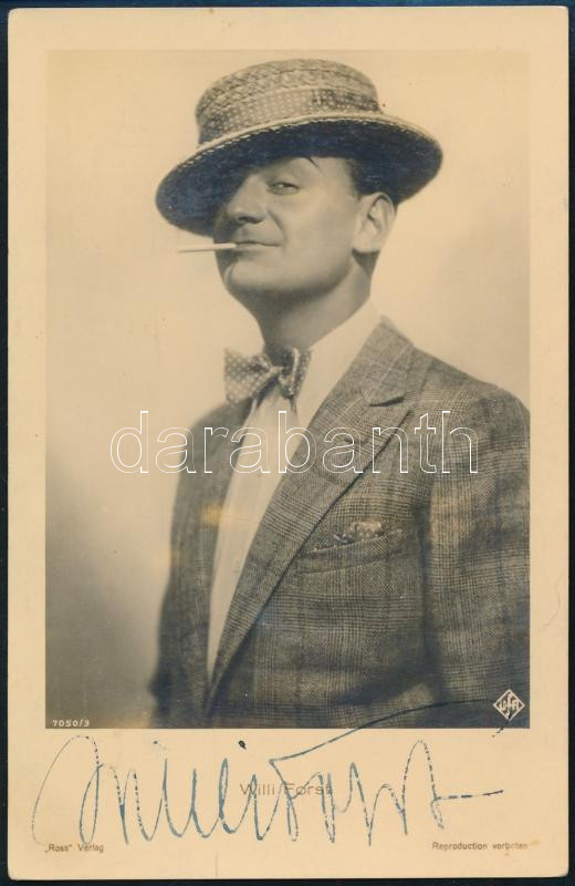 Willi Forst (1903-1980) osztrák színész által dedikált fotólap