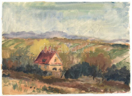 Moshammer György (1911-1970): Serényfalva (Őszi táj). Akvarell, papír. Jelezve jobbra lent. Hátoldalán autográf felirattal. 30x42 cm