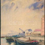 Olvashatatlan jelzéssel: Uszályok. Akvarell, papír, 27,5×19 cm.