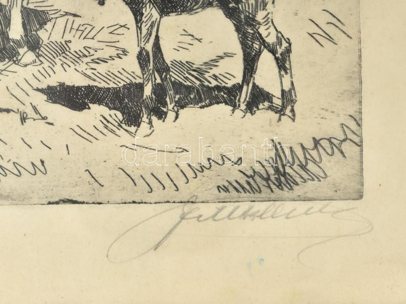 Olvashatatlan jelzéssel: Vásár. Rézkarc, papír, jelzett, üvegezett fakeretben, 17,5×24 cm. - Image 2