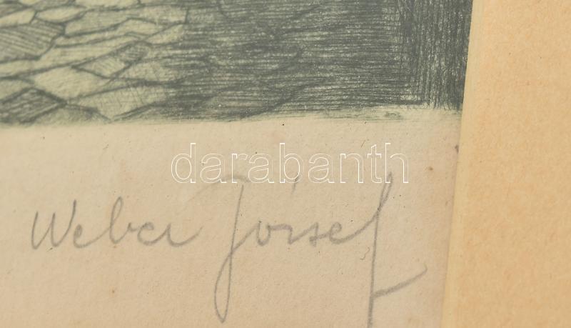 Weber József (?-?): Aranykacsa utca, Tabán. Rézkarc, papír, jelzett, üvegezett fakeretben, 22,5×14,5 cm. - Image 2