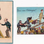 4 db RÉGI humoros motívum képeslap / 4 pre-1945 humour motive postcards