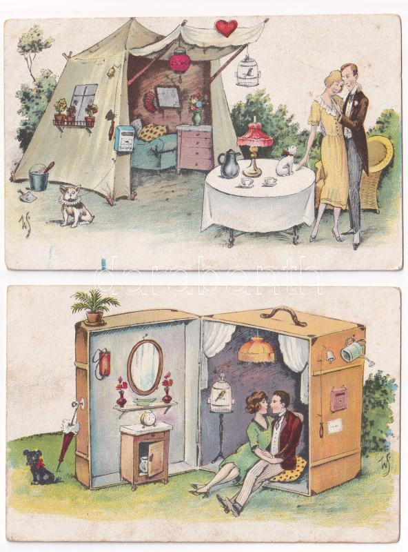 4 db RÉGI humoros motívum képeslap / 4 pre-1945 humour motive postcards - Image 2