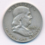 Amerikai Egyesült Államok 1959D 1/2$ Ag 'Franklin' T:2- ph. USA 1959D 1/2 Dollar Ag 'Franklin' C:VF edge error Krause KM#199