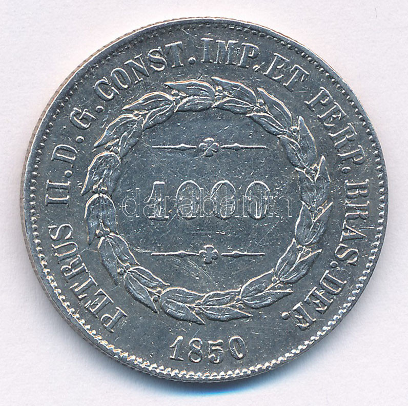 Brazília 1850. 1000R Ag T:2 apró ph. Brazil 1850. 1000 Reis Ag C:XF tiny edge error Krause KM# 481