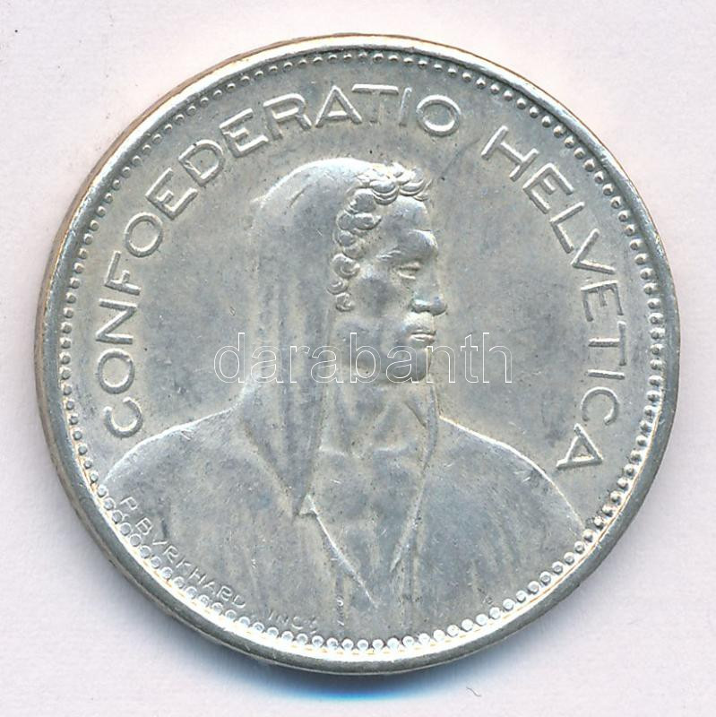 Svájc 1965B 5Fr Ag T:1- Switzerland 1965B 5 Francs Ag C:AU Krause KM#40 - Image 2