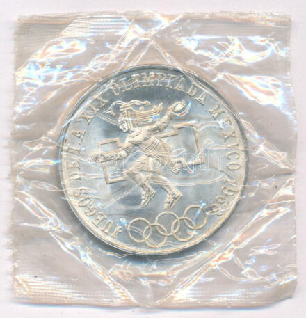 Mexikó 1968. 25P Ag 'Olimpia' sérült fóliatokban T:1 Mexico 1968. 25 Pesos Ag 'Olympiad' in damaged foil packing C:UNC Krause KM#479.1