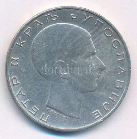 Jugoszlávia 1938. 50D Ag 'II. Péter' T:2 kis ph. Yugoslavia 1938. 50 Dinara Ag 'Petar II' C:XF small edge error Krause KM#24