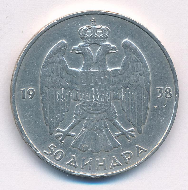 Jugoszlávia 1938. 50D Ag 'II. Péter' T:2 kis ph. Yugoslavia 1938. 50 Dinara Ag 'Petar II' C:XF small edge error Krause KM#24 - Image 2