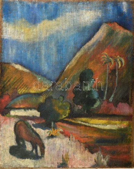 Jelzés nélkül: Ló folyóparton. Olaj, vászon. Dublírozott. Kis sérüléssel. 44x35 cm