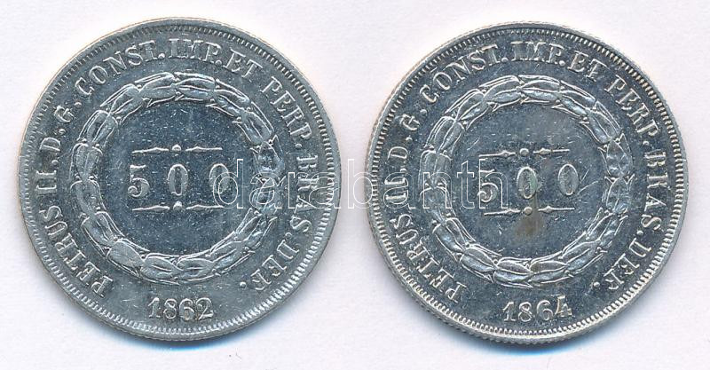 Brazília 1862. 500R Ag (2x) T:2 Brazil 1862. 500 Reis Ag (2x) C:XF Krause KM# 464