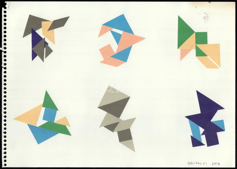 Bánfalvi Kata (?-): 10 db geometrikus-absztrakt vázlat. Kollázs, papír, jelzett, 25×34,5 cm
