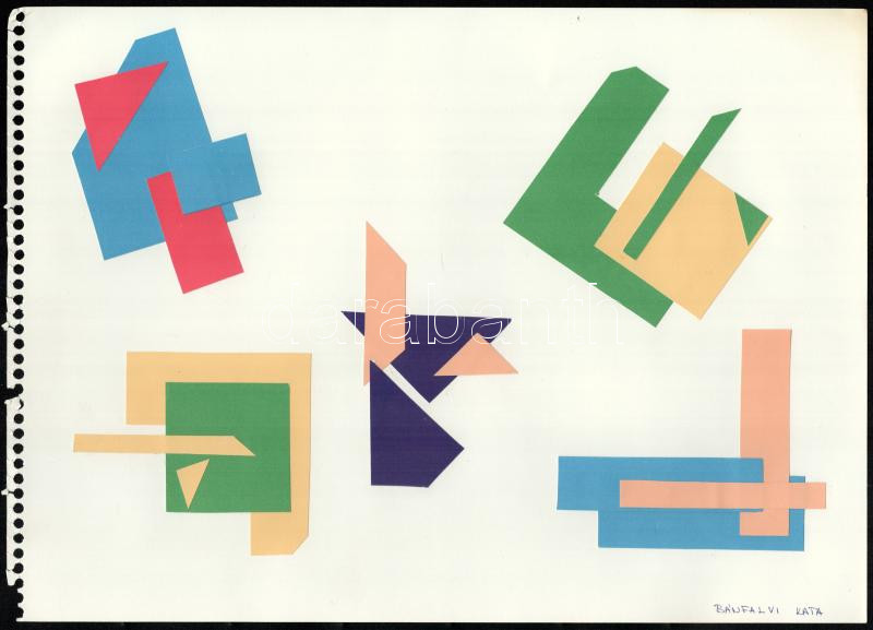 Bánfalvi Kata (?-): 10 db geometrikus-absztrakt vázlat. Kollázs, papír, jelzett, 25×34,5 cm - Image 2