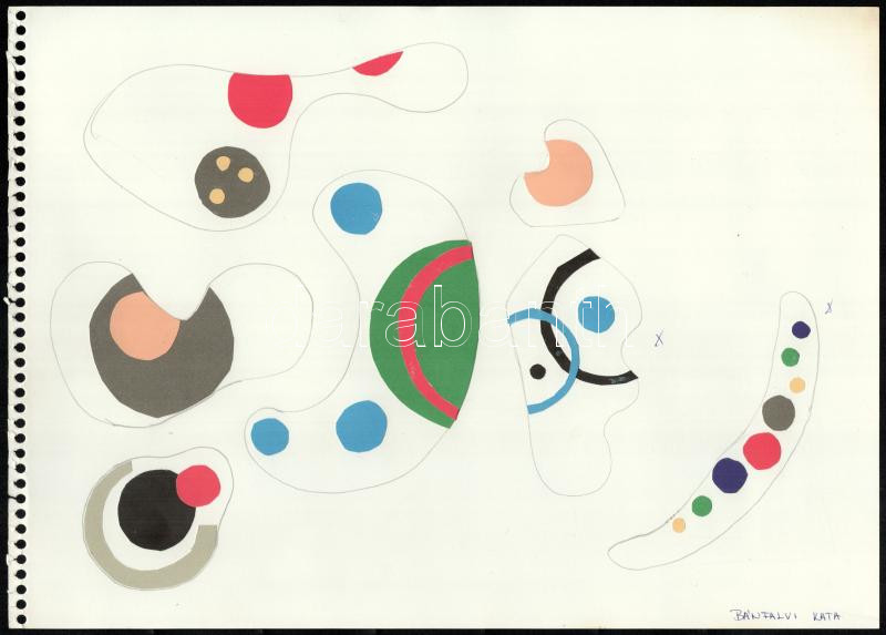 Bánfalvi Kata (?-): 10 db geometrikus-absztrakt vázlat. Kollázs, papír, jelzett, 25×34,5 cm - Image 3