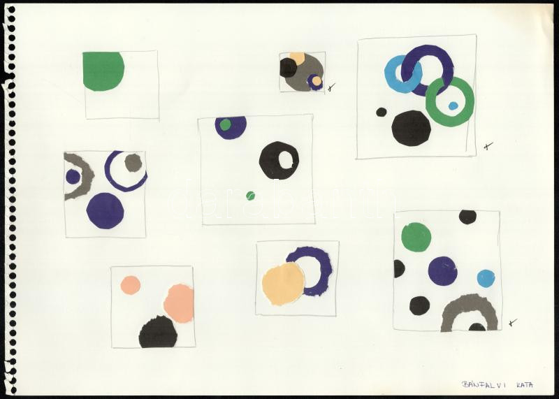 Bánfalvi Kata (?-): 10 db geometrikus-absztrakt vázlat. Kollázs, papír, jelzett, 25×34,5 cm - Image 4