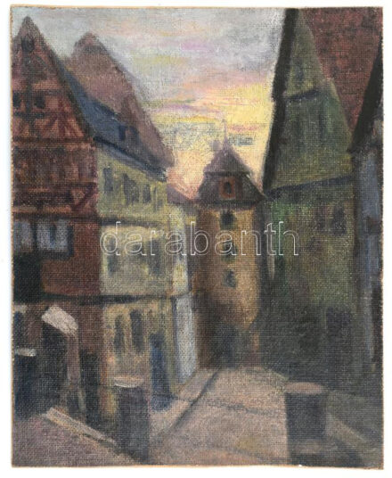 Jelzés nélkül: Város részlet. Olaj, vászon, kartonra ragasztva. 29,5x23,5 cm