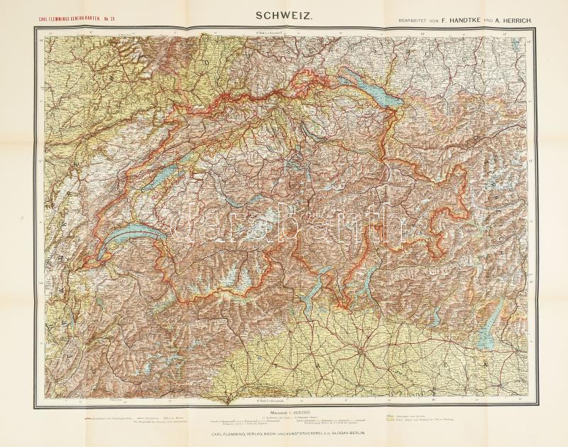 cca 1920 Flemmings Svájc térkép