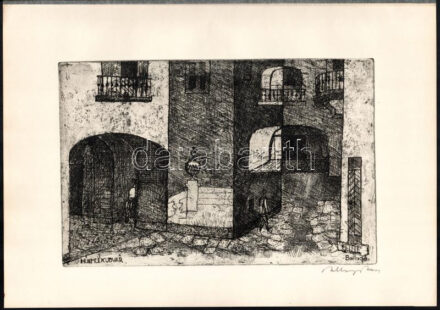 Ballagó Imre (1915-1997): Műemlékudvar (Székesfehérvár). Rézkarc, papír, jelzett, 19x29 cm