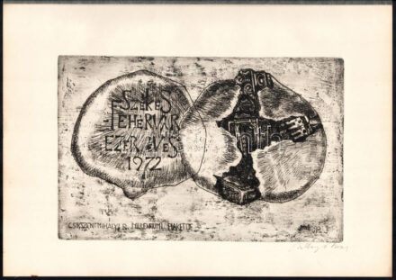 Ballagó Imre (1915-1997): Székesfehérvár ezer éves 1972, Csíkszentmihályi R. milleniumi plakettje. Rézkarc, papír, jelzett, 19x29 cm