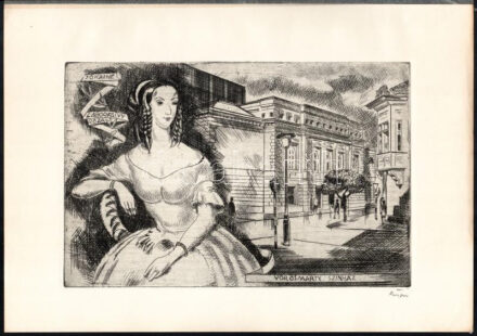 Áron Nagy Lajos (1913-1987): Jókainé Laborfalvy Róza, Vörösmarty Színház (Székesfehérvár). Rézkarc, papír, jelzett, 19x29 cm