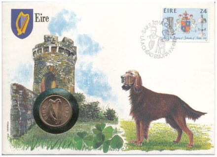 Írország 1992. 2p Cu-Ni, felbélyegzett érmés borítékban, alkalmi bélyegzéssel T:1- Ireland 1992. 2 Pence Cu-Ni in coin envelope with stamp and cancellation C:AU