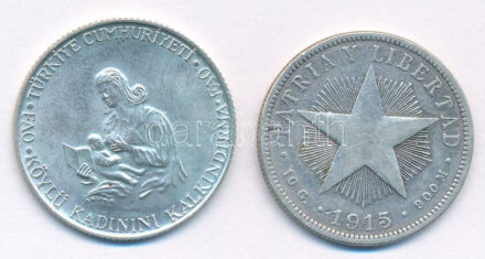 Törökország 1980. 500L Ag 'FAO - A vidéki nők taníttatása' + Kuba 1915. 40c Ag T:1-,2- patina Turkey 1980. 500 Lira Ag 'FAO - Köylü Kadinini Kalkidirma' + Cuba 1915. 40 Centavos AgC:AU,VF patina