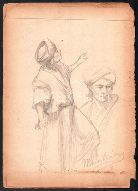 Munkácsy jelzéssel: Alakok. Ceruza, papír, sérült, 31x22 cm.