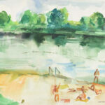 Vaszary jelzéssel: Strandon. Akvarell, papír, 40x50 cm.