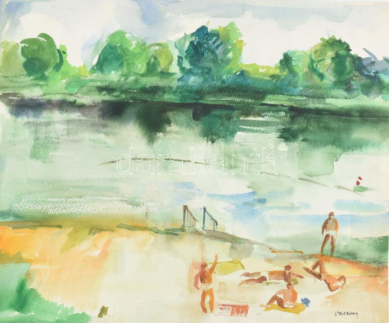 Vaszary jelzéssel: Strandon. Akvarell, papír, 40x50 cm.