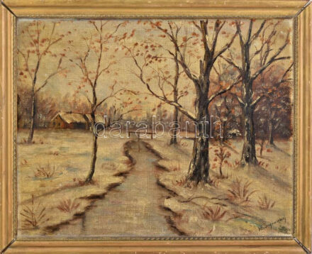 Mednyánszky jelzéssel: Téli táj. Olaj, vászon. Dekoratív, sérült fakeretben. 40x50 cm.
