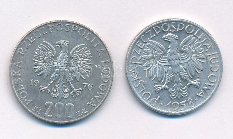 Lengyelország 1976. 200Zl Ag 'XXI. Olimpia' + 1958. 5Zl Al T:1- patina Poland 1976. 200 Złotych Ag 'XXI Olympics' + 1958. 5 Złotych Al C:AU patina Krause Y#86 - Image 2