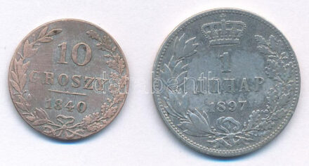 Vegyes: Lengyelország / Kongresszusi Lengyelország 1840MW 10gr Ag + Szerbia 1897. 1D Ag 'I. Sándor' T:2-,3 Mixed: Poland / Congress Poland 1840MW 10 Groszy Ag + Serbia 1897. 1 Dinar Ag 'Alexander I' C:VF,F Krause KM#21