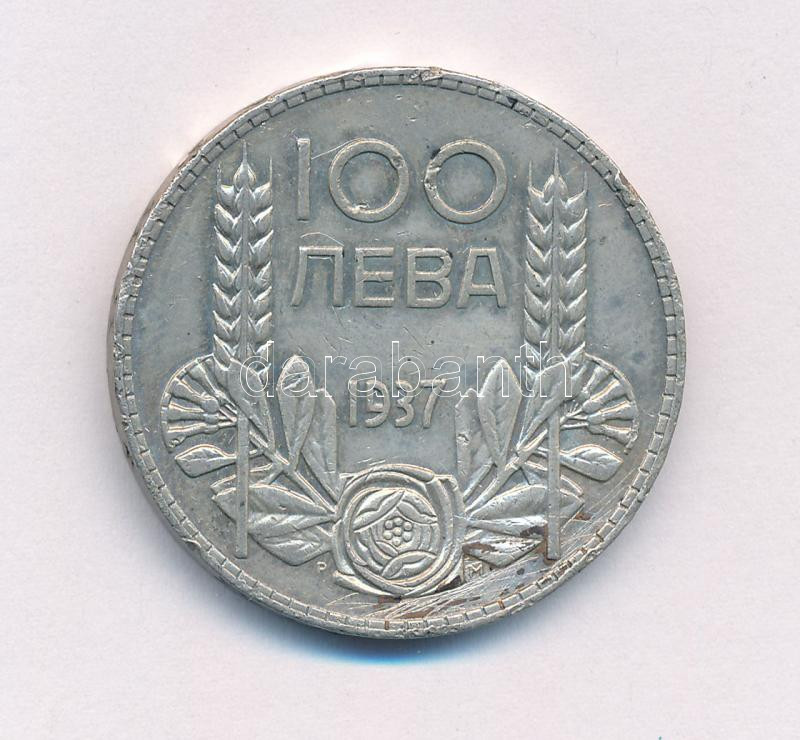 Bulgária 1937. 100L Ag 'III. Borisz' T:2 patina, ph. Bulgaria 1937. 100 Leva Ag 'Boris III' C:XF patina, edge error Krause KM#45 - Image 2