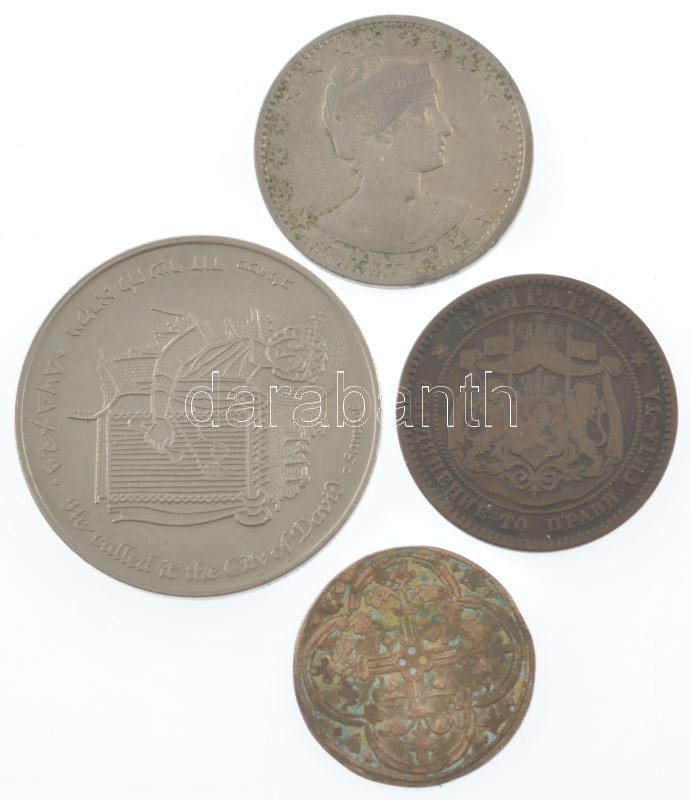 4db-os vegyes külföldi érme- és éremtétel, közte Brazília 1901. 400R Cu-Ni + Izrael 1995. 'Jeruzsálem 3000 éves' kétoldalas Cu-Ni emlékérem (39mm) T:1-3 4pcs mixed foreign coin and medallion lot, within Brazil 1901. 400 Réis Cu-Ni + - Image 2