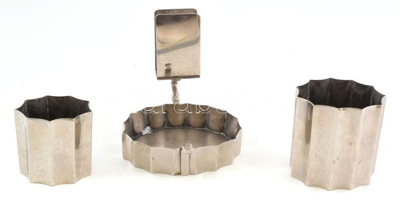 3 darabos Art Deco dohányzószett, nikkelezett fém, kis kopásokkal,