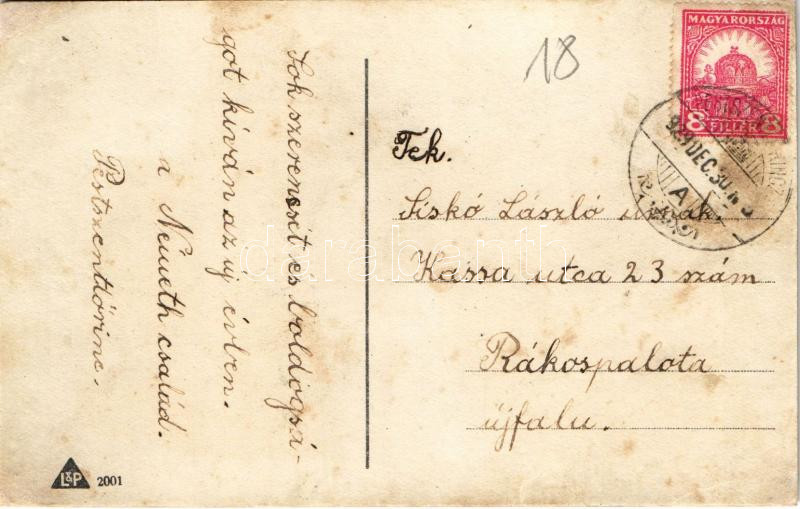 1929 Boldog új évet! malacon lovagló úr / New Year greeting, man riding on a pig. L&P 2001. (r) - Image 2