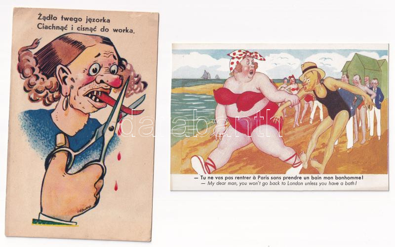 8 db RÉGI humoros motívum képeslap vegyes minőségben / 8 pre-1945 humorous motive postcards in mixed quality - Image 2