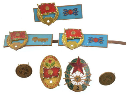 7db-os vegyes jelvénytétel, közte osztályos jelvények (teherautóvezető, távírász, híradós, élenjáró katona) T:2,2-