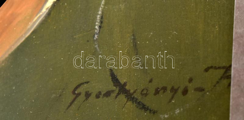 Gyertyáni Németh Gyula (1892-1946): Női portré. Olaj, papír. Jelzett. Sérült. Dekoratív, üvegezett fakeretben. 24x17 cm - Image 2