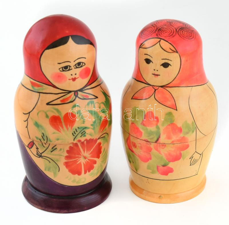 2 db matrjoska baba 5 és 7 részes Kézzel festett 14 cm