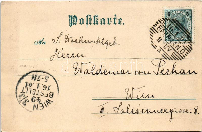 1901 Künstler-Postkarte der Meggendorfer Blätter Nr. 504. / German military art postcard, winter (EK) - Image 2