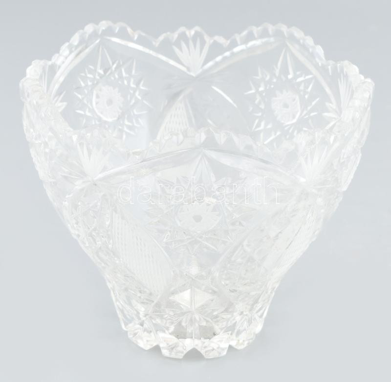 Kristály tál, kis kopásokkal, m: 11 cm